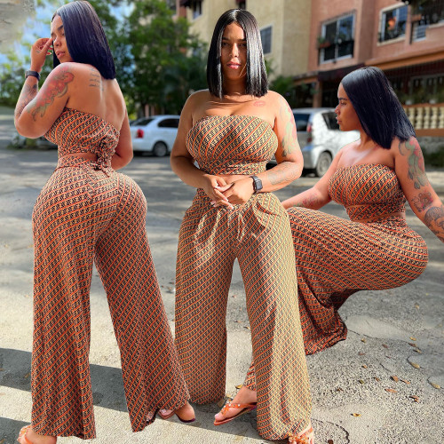 Casual sexy cool wrap tie set loose wide leg two-piece set