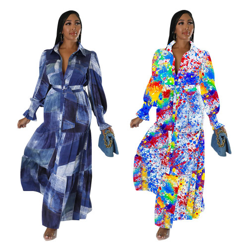 Casual Loose Long Simulated Silk Fashion Printed Dresses