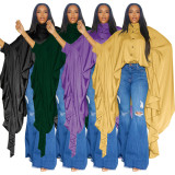 2023 Fall Pleated Long Solid Color Shawl Shirt
