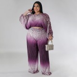 Plus Size Women's Pleated Leopard Gradient Positioning Printed Sexy Set