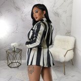 Fruit Collar Striped Printed Long Sleeve Shorts Fashion Two Piece Set