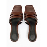 French Square Toe Open Toe High Heels Outer Fashion One Strap Back Hollow Chunky Heel Sandals