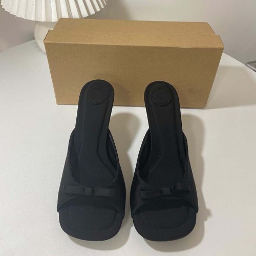 Square head a word with fine heel high heels female external wear exposed toe bow slippers