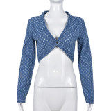 Ripped denim tops trendy washed V-neck waist revealing avant-garde denim women's jackets
