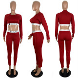 Hot Selling Explosion Letter Print Slim Sports Two Piece Set