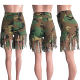 Fringed Brushed Camouflage Printed Shorts Women's Casual Straight Pants