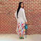 Chiffon Long Sleeve Blouse Mid-Length Pleated Skirt Two Piece Set