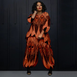 Plus Size Women's Digital Printing Fashion Strapless Wide Leg Two Piece Suit