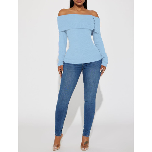 Sexy Solid Color Thickened Button Lapel One Shoulder Top