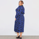 Fashion Plus Size Women's Fall New Pleated Printed Long Sleeve Dresses
