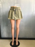 Sexy Slim Comfortable Casual High Stretch Fake Two Piece Jeans Shorts Pleated Skirt