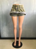 Sexy Slim Comfortable Casual High Stretch Fake Two Piece Jeans Shorts Pleated Skirt