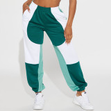 Fashion colorblocking loose sweatpants rubber band waist leg closure out jogging casual pants