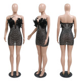 Tube sleeveless see-through hot diamond dress Fashion nightclub style sexy party package hip short dresses