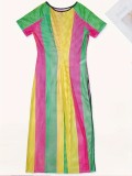 Plus Size Short Sleeve Striped Mesh Split Dress