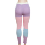 Sexy Hollow Clashing Color Knit High Waist Straight Leg Casual Pants