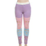 Sexy Hollow Clashing Color Knit High Waist Straight Leg Casual Pants
