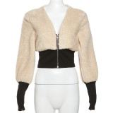 Fashion splicing lamb wool Slim jacket short jacket
