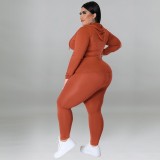 Plus Size Women's Fall Hooded Long Sleeve Long Pants Fashion Casual Suit
