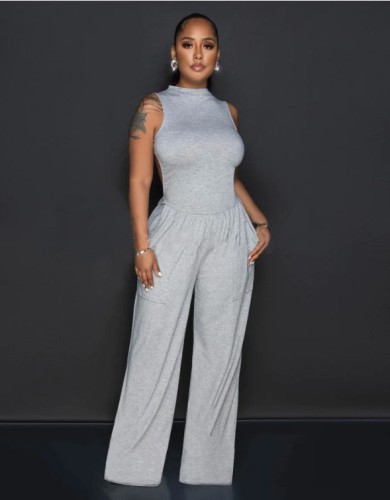 2023 fall and winter new hollow backless round neck jumpsuit