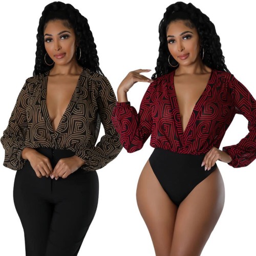 Printed Spice Jumpsuit Fashion Casual 2023 Fall New Long Sleeve Jumpsuit