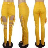 Fashionable personality hole Slim flare jeans