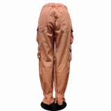 New denim work pants casual multi-pocket pants solid color straight jeans
