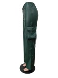 New Casual Leather Pants Hot Fashion 3D Pocket Pants Deep V Stretch Pants
