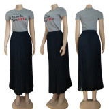 Fall Fashion Casual Short Sleeve Set (Top + Pleated Skirt)