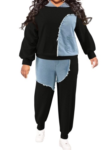 Plus Size Women's 2023 Winter New Top Pants Crash Washed Denim Suit