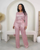 New sequins solid color long sleeve long pants two-piece set