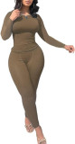 New Solid Color Slim Long Sleeve Top High Waist Skinny Pants Casual Suit