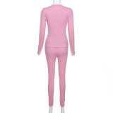 New Solid Color Slim Long Sleeve Top High Waist Skinny Pants Casual Suit