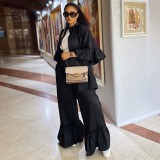 Explosive casual suit ruffled mid-sleeve cardigan shirt micro flare pants two-piece set