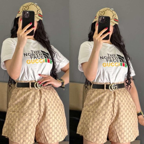 Summer Style Cotton Short Sleeve Top + Work Shorts Casual Women's Suit