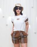 New temperament plaid embroidery fashion ladies short sleeve suit