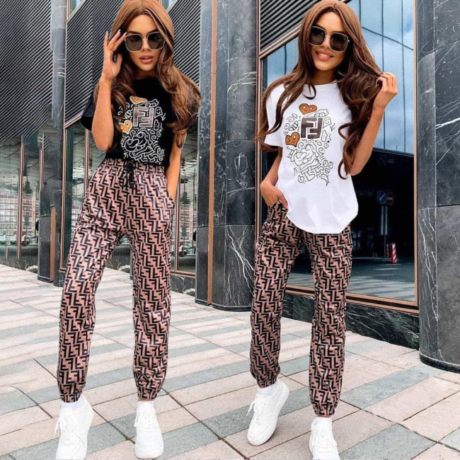 Spring Fashion Loose Casual Belted Pants Short Sleeve Two Piece Set