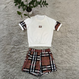 New temperament plaid embroidery fashion ladies short sleeve suit