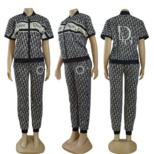 Commuter Fashion Casual Printed Sports Short Sleeve Two Piece Set