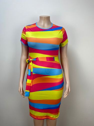Hot sale colorful stripes Slim package hip personality sexy plus size dresses