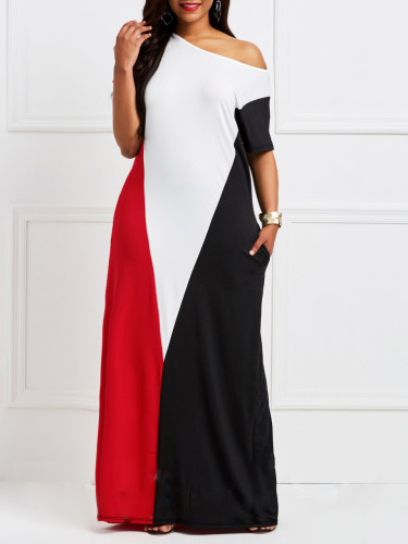 Hot Sale Comfortable Loose Three Color Splicing Design Plus Size Dresses