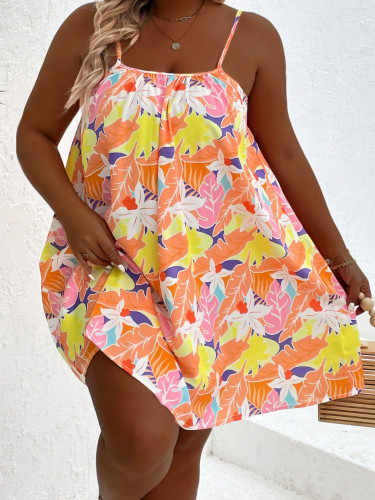 Summer Tropical Vacation Style Plus Size Loose Halter Dresses