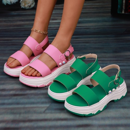 New muffin thick bottom big size one word buckle sandals summer casual beach ladies sandals