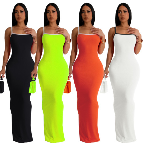 Fashion Sexy Halter Clash Color Slim Dresses