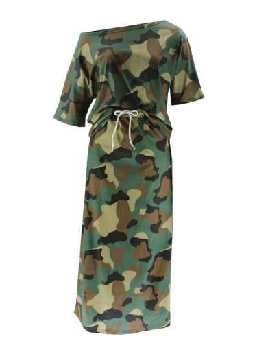 Camouflage T-Shirt Short Sleeve Loose Semi Dress