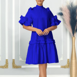 2024 Summer New Fashion Solid Color Style Wooden Ear Trim A-Line Skirt Dress