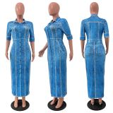 Spring and Summer Fashion Sexy 3D Printed Button Dresses