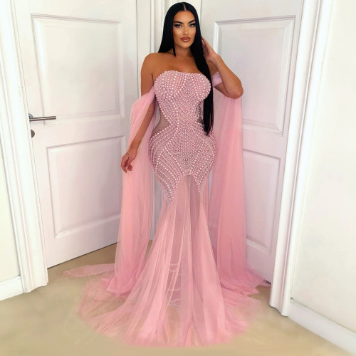 Fashion Sexy Plunge Dresses Mesh Long Evening Gowns