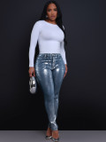 Gold Crafted Ironed Silver Skinny Stretch Jeans