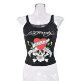 Camisole Tank Sexy Neckless Gelatin Printed Top